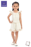 Girls Flared Sleeves Embroidered Top & Shorts Set TSSET40502
