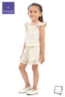 Girls Flared Sleeves Embroidered Top & Shorts Set TSSET40502