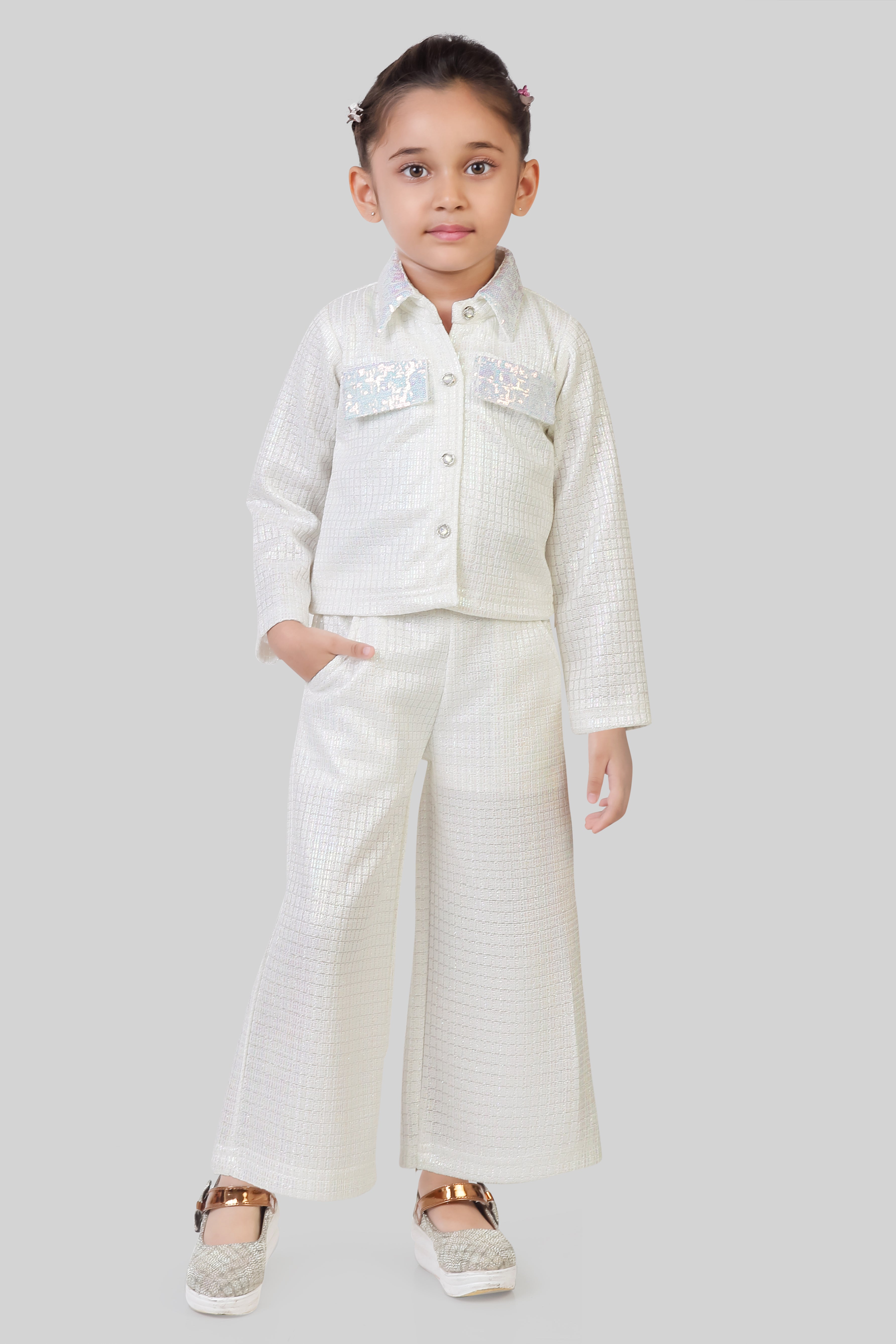 Tressel Off-White Shimmer Co-ord Set for Girls