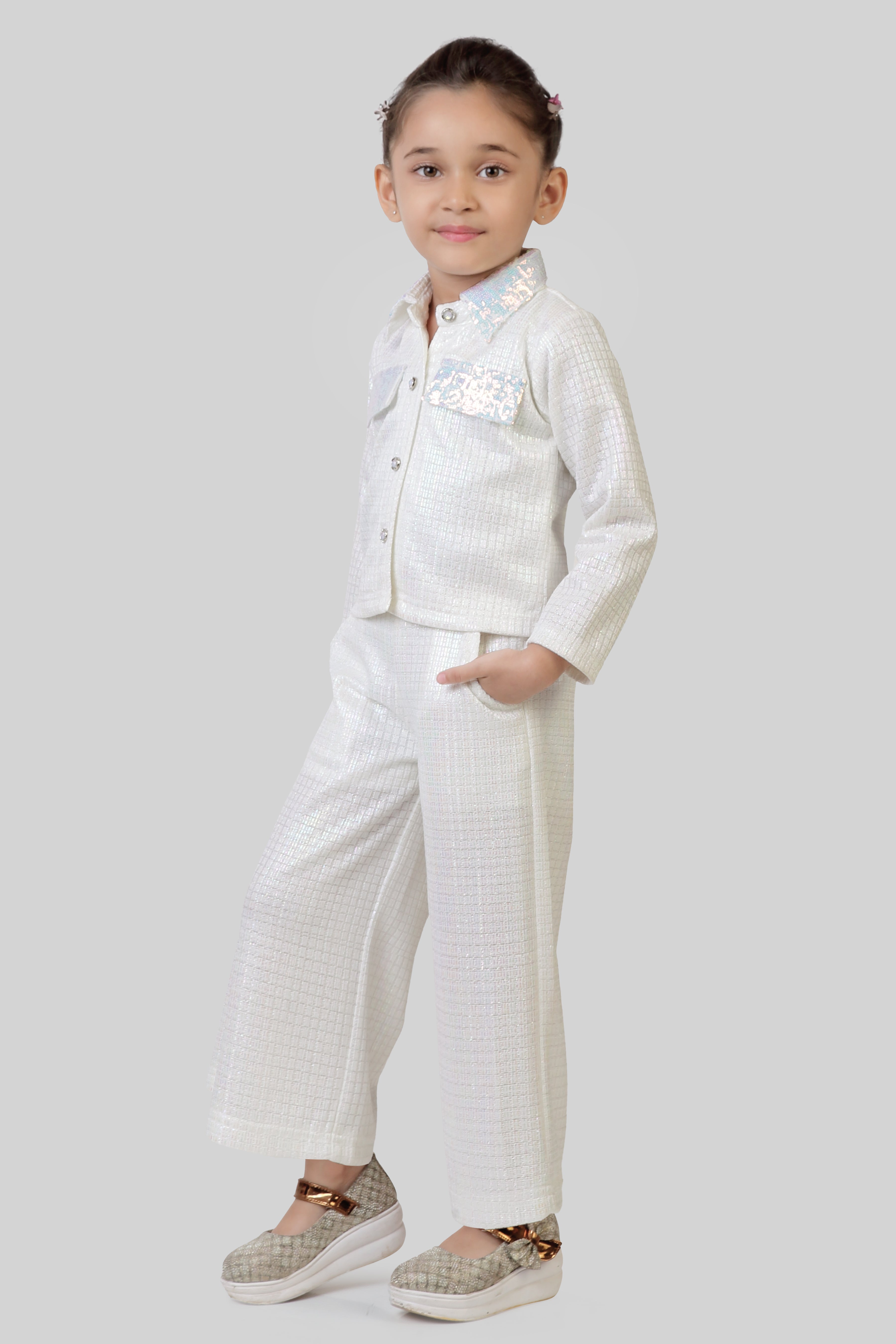 Pearl Shimmer Jacket & Flared Pants Set TSSET40518