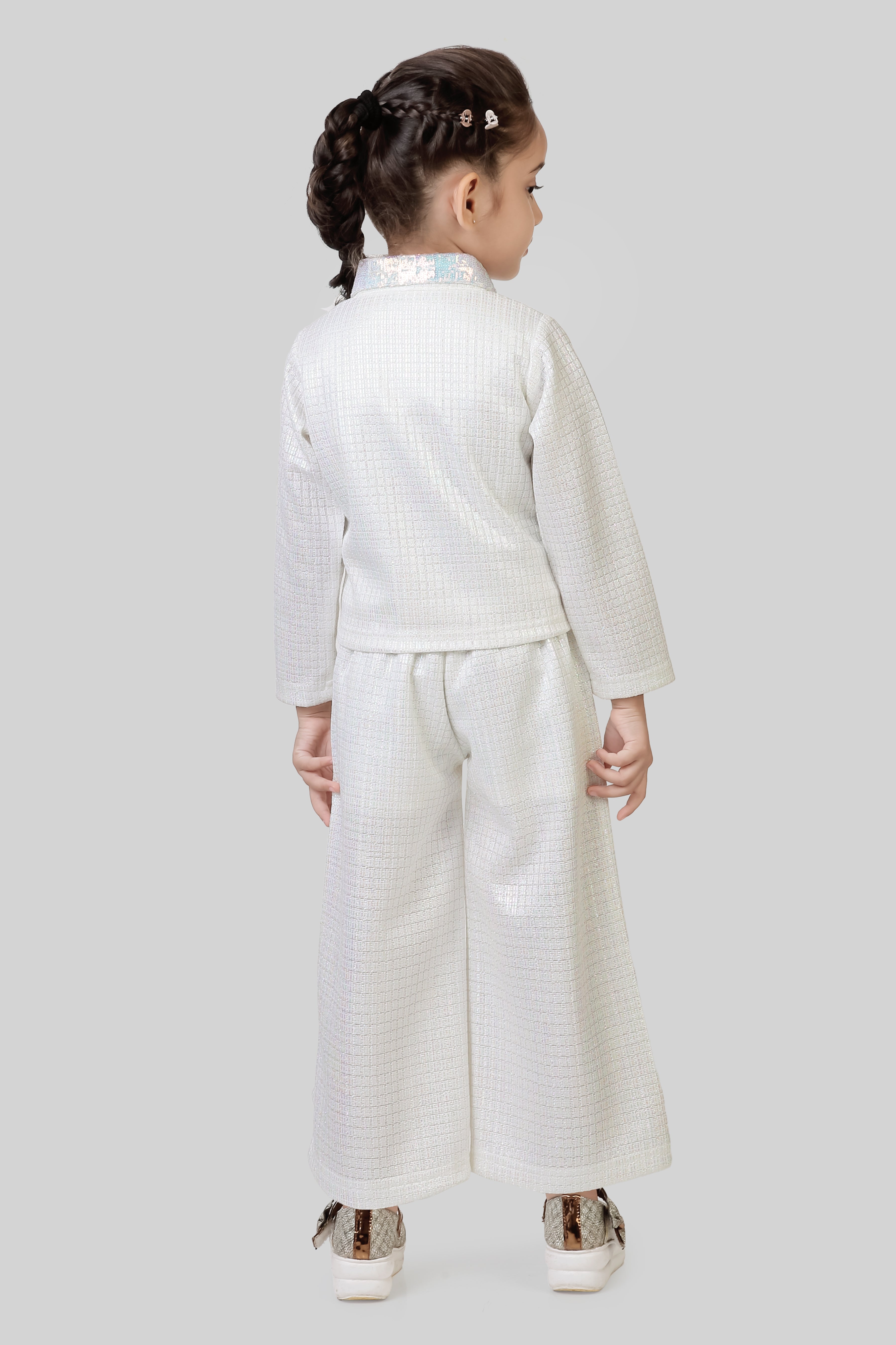 Pearl Shimmer Jacket & Flared Pants Set TSSET40518