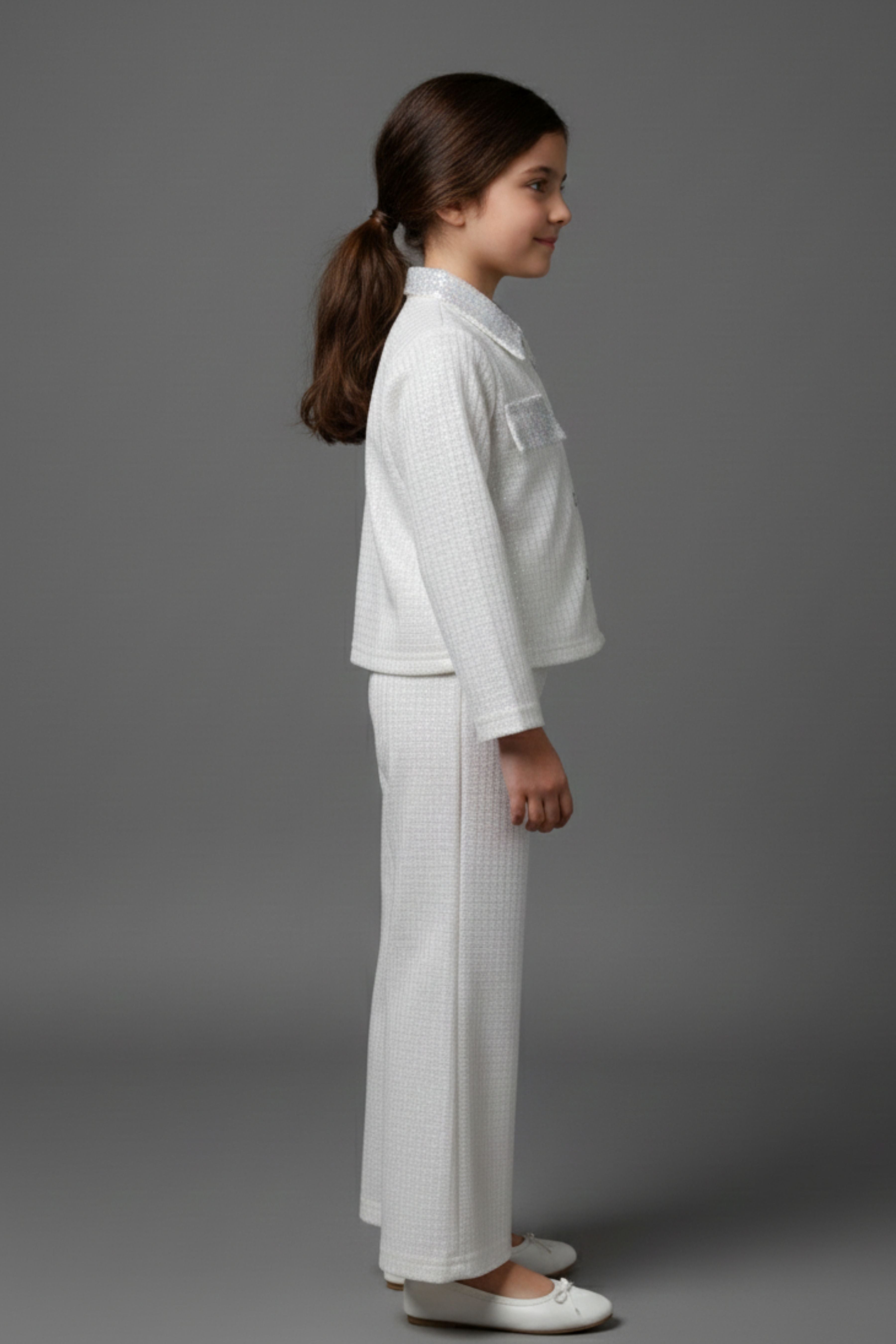 Tressel Off-White Shimmer Co-ord Set for Girls