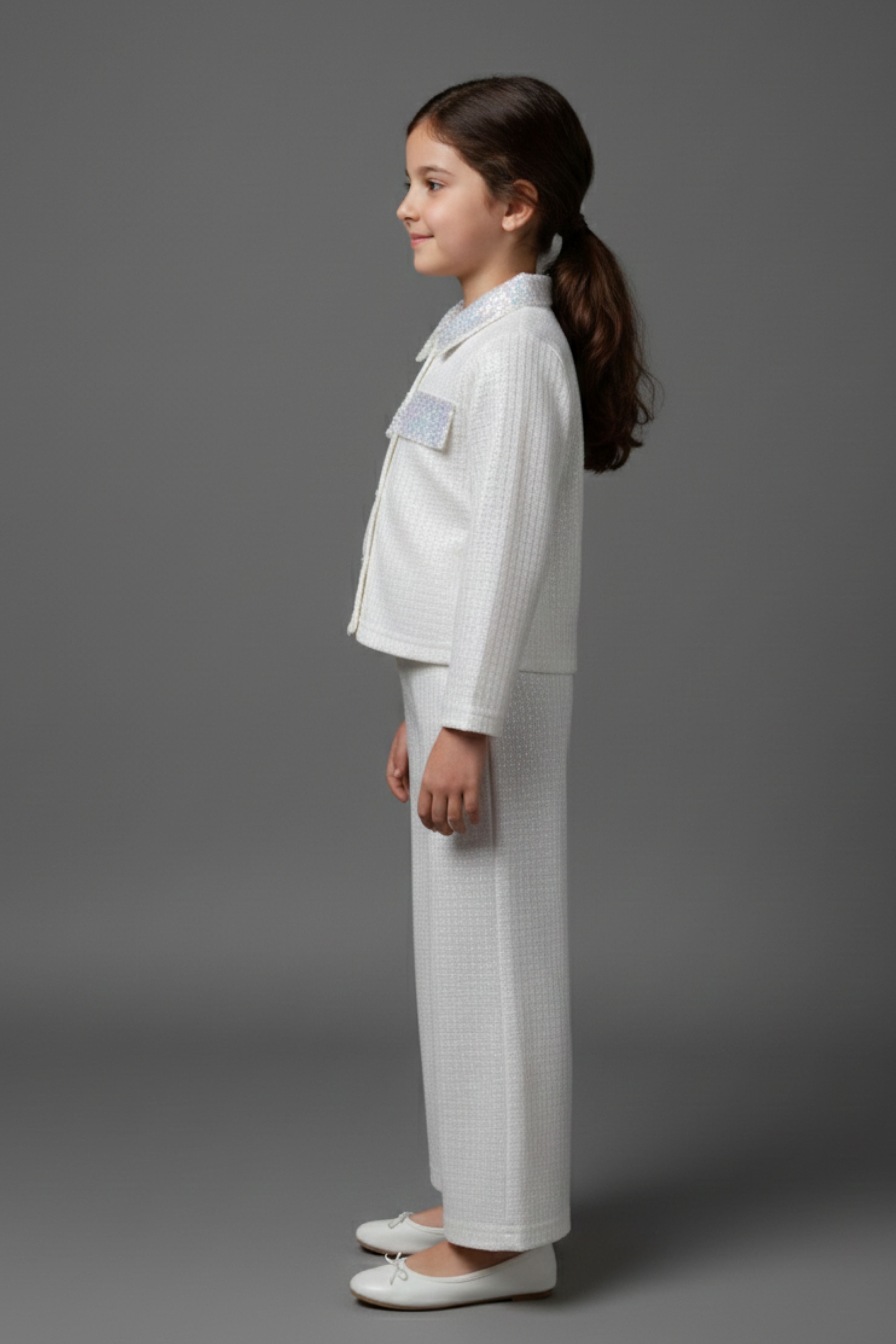 Tressel Off-White Shimmer Co-ord Set for Girls