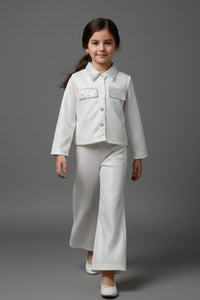 Tressel Off-White Shimmer Co-ord Set for Girls