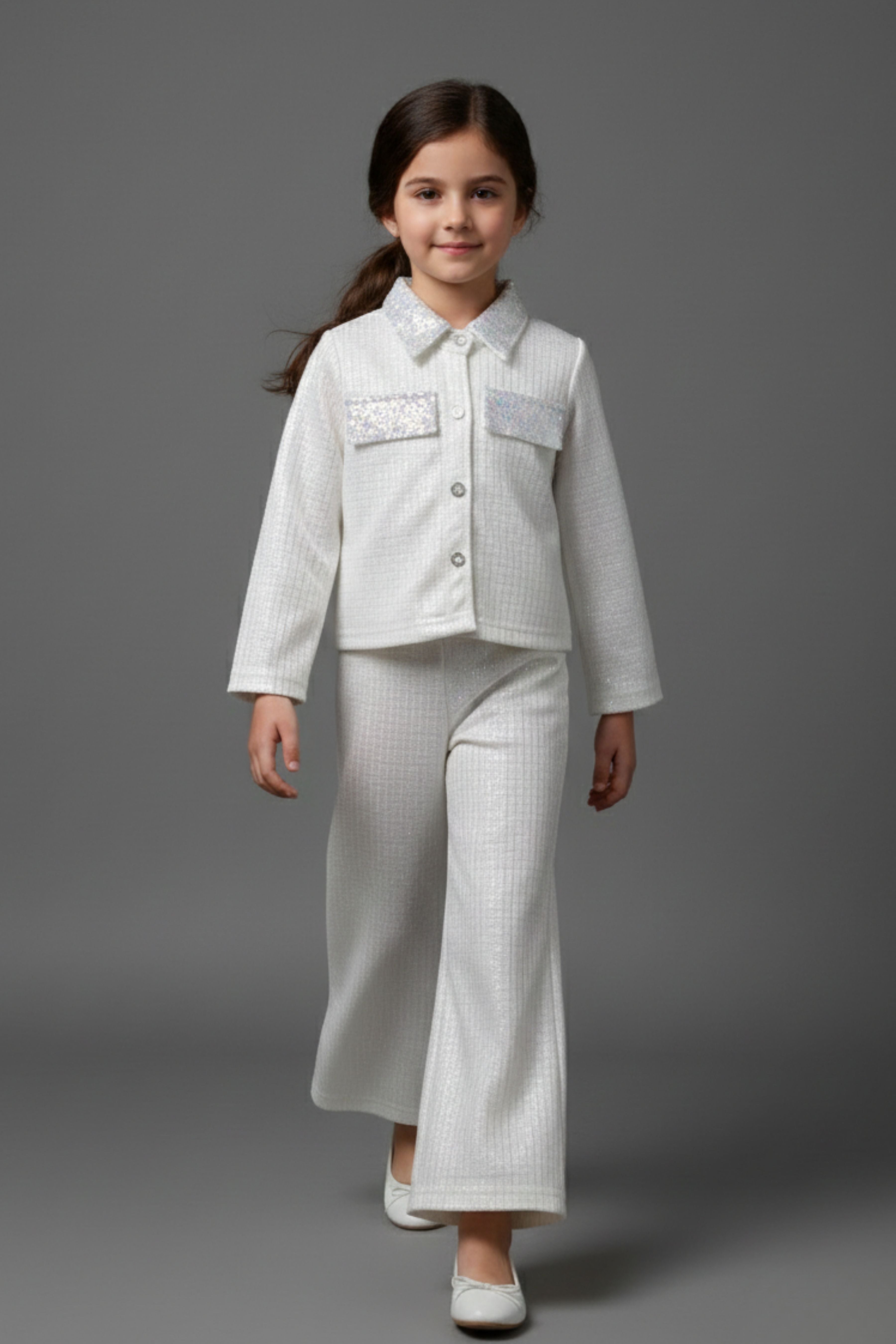 Tressel Off-White Shimmer Co-ord Set for Girls