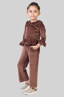 Tressel Brown Velvet Top & Pants Co-ord Set for Girls