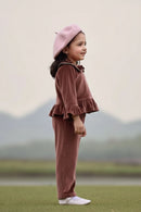 Tressel Brown Velvet Top & Pants Co-ord Set for Girls