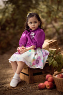 Purple Satin Puff Sleeve Top with Floral Skirt Set TSSET40533