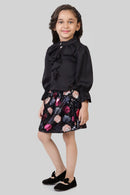 Black Ruffle Blouse & Sequin Skirt Set TSSET40534