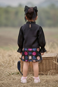 Tressel Girls Dress Black Printed Cotton Party Wear