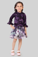 Tressel Purple Ruffle Top & Floral Skirt Set for Girls