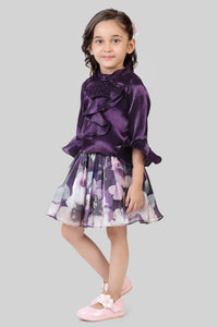 Tressel Purple Ruffle Top & Floral Skirt Set for Girls