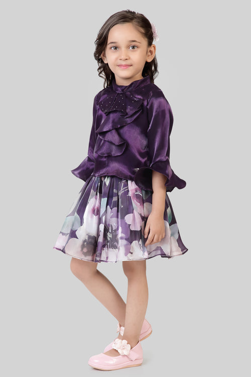 Plum Ruffle Top & Floral Skirt Set TSSET40535