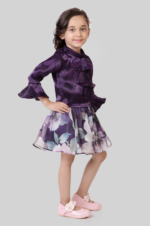 Plum Ruffle Top & Floral Skirt Set TSSET40535