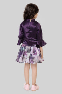 Tressel Purple Ruffle Top & Floral Skirt Set for Girls