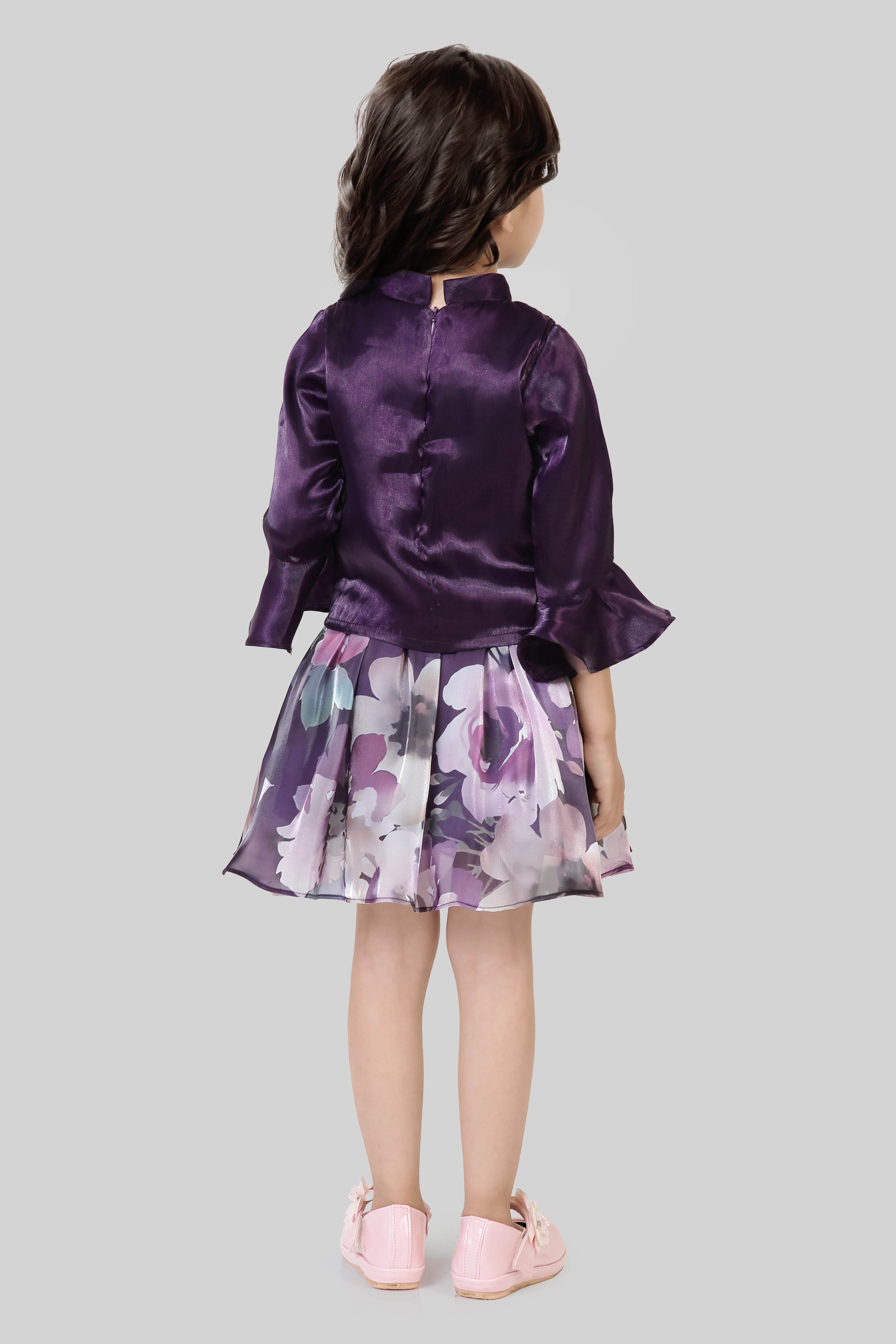 Tressel Purple Ruffle Top & Floral Skirt Set for Girls