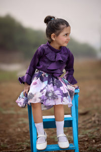 Tressel Purple Ruffle Top & Floral Skirt Set for Girls