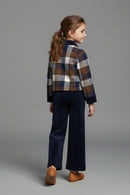 Tressel Girl Girls Co Ord Set Navy Blue Checked Cotton Winter Wear