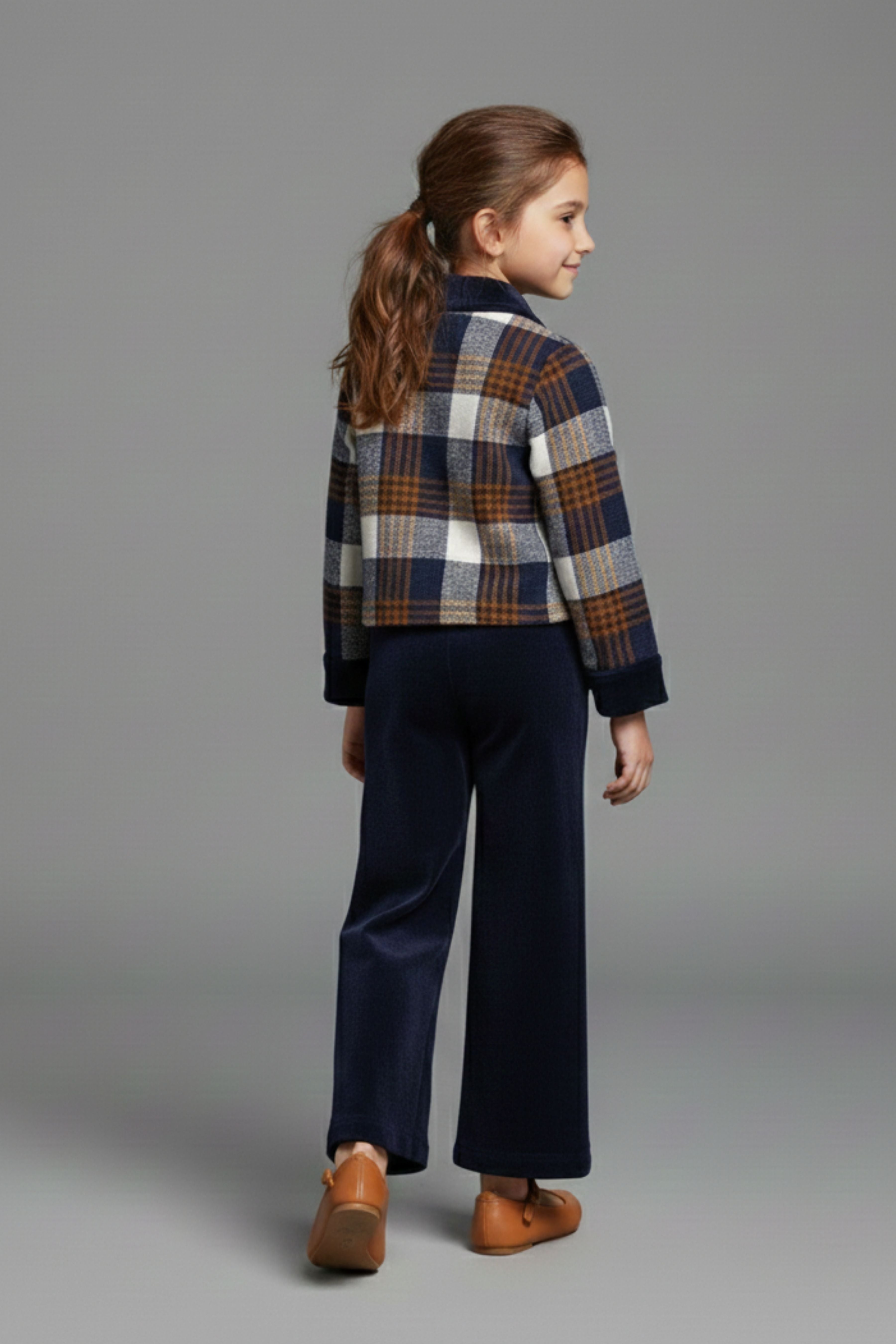 Tressel Girl Girls Co Ord Set Navy Blue Checked Cotton Winter Wear