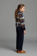 Tressel Girl Girls Co Ord Set Navy Blue Checked Cotton Winter Wear