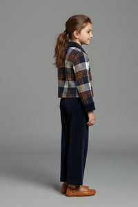 Tressel Girl Girls Co Ord Set Navy Blue Checked Cotton Winter Wear