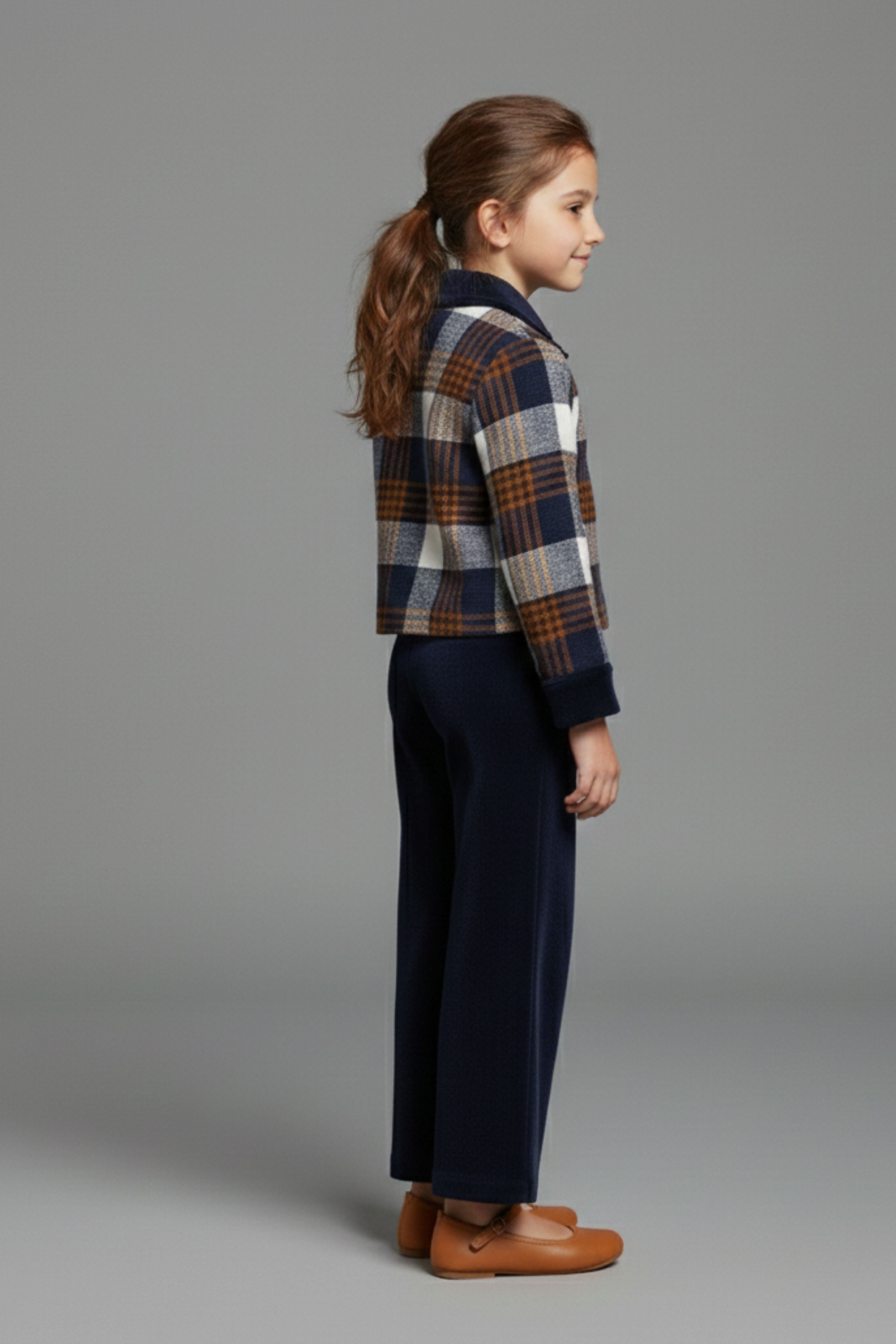 Tressel Girl Girls Co Ord Set Navy Blue Checked Cotton Winter Wear