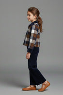 Tressel Girl Girls Co Ord Set Navy Blue Checked Cotton Winter Wear