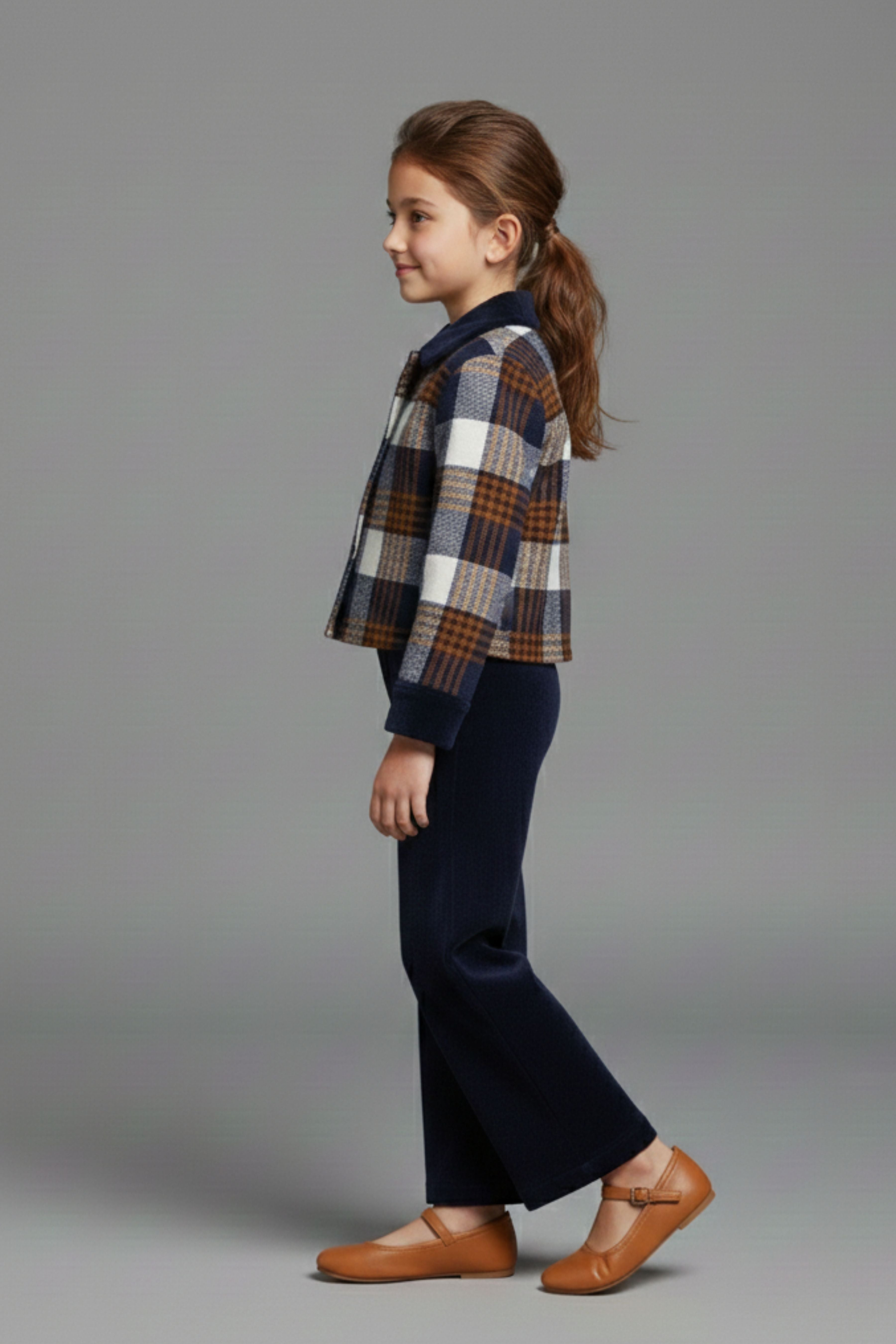 Tressel Girl Girls Co Ord Set Navy Blue Checked Cotton Winter Wear
