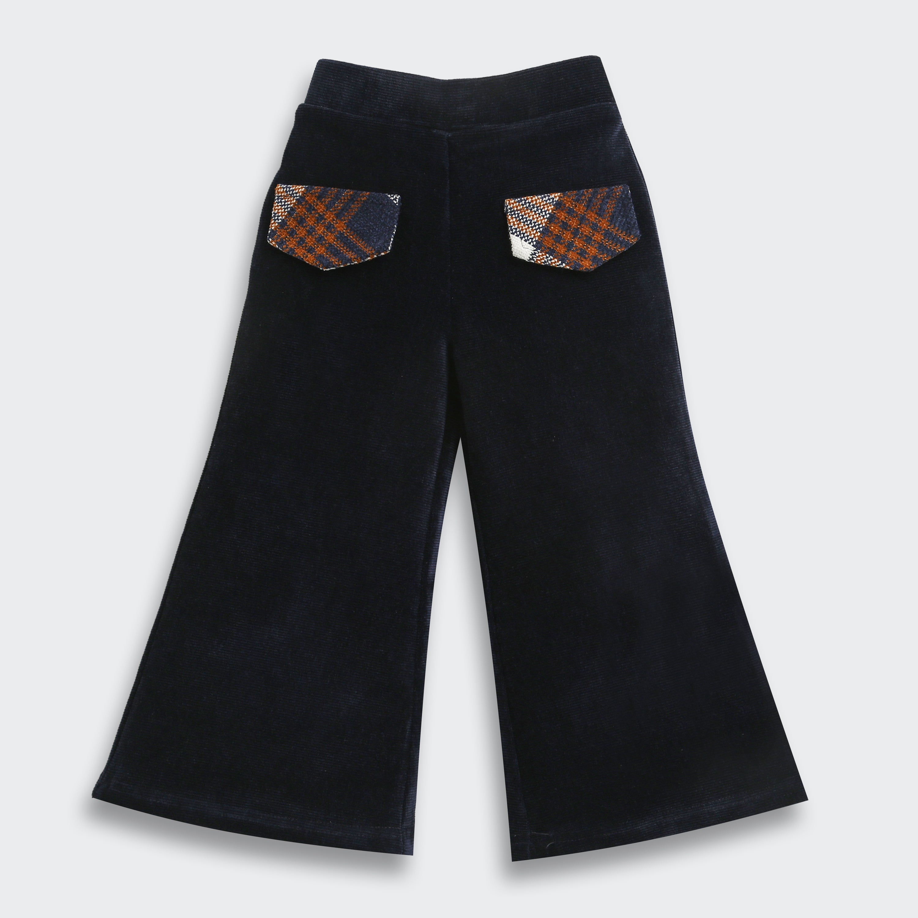 TresselGirls Navy Blue Checkered Jacket & Velvet Pant Co-Ord Set