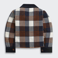 TresselGirls Navy Blue Checkered Jacket & Velvet Pant Co-Ord Set