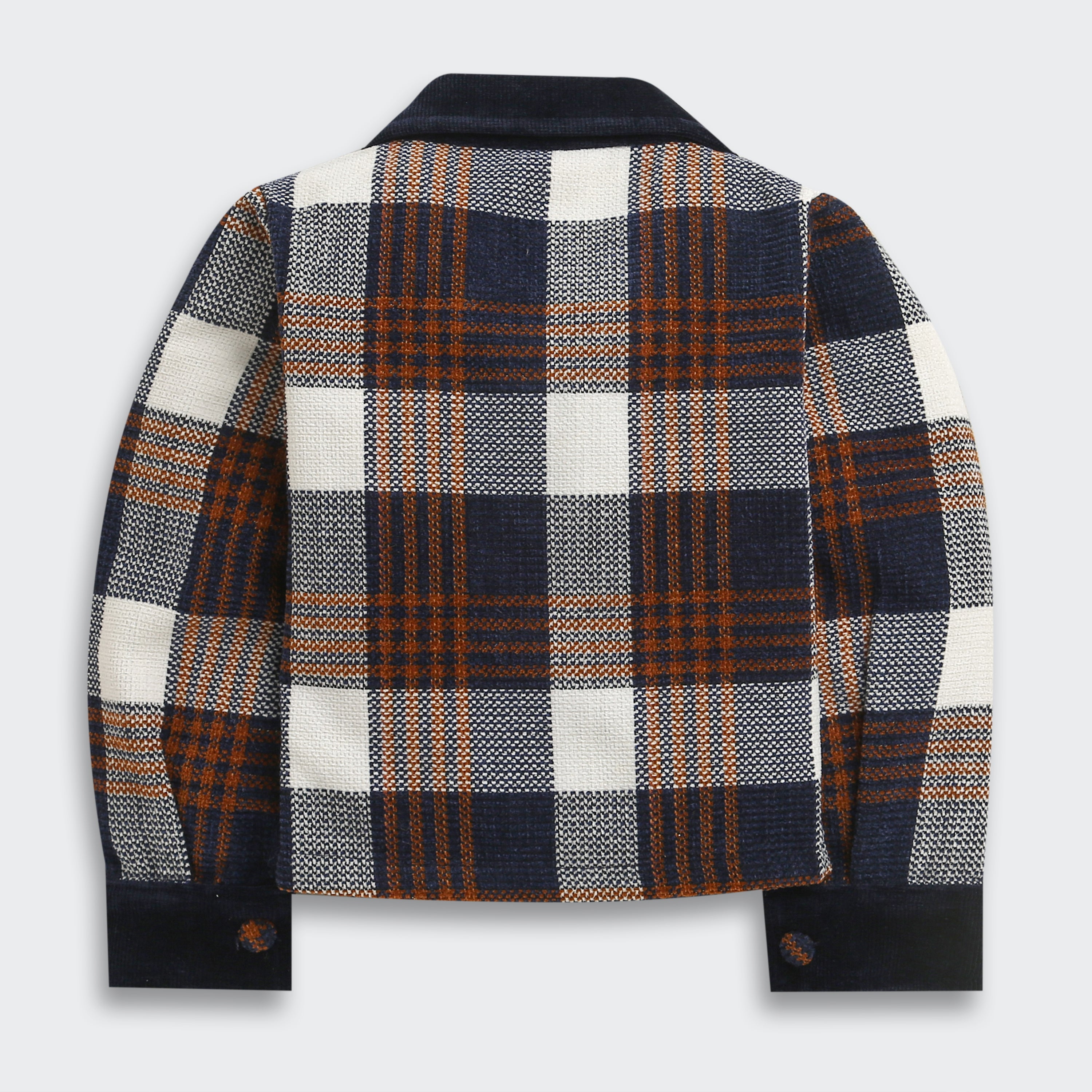 TresselGirls Navy Blue Checkered Jacket & Velvet Pant Co-Ord Set