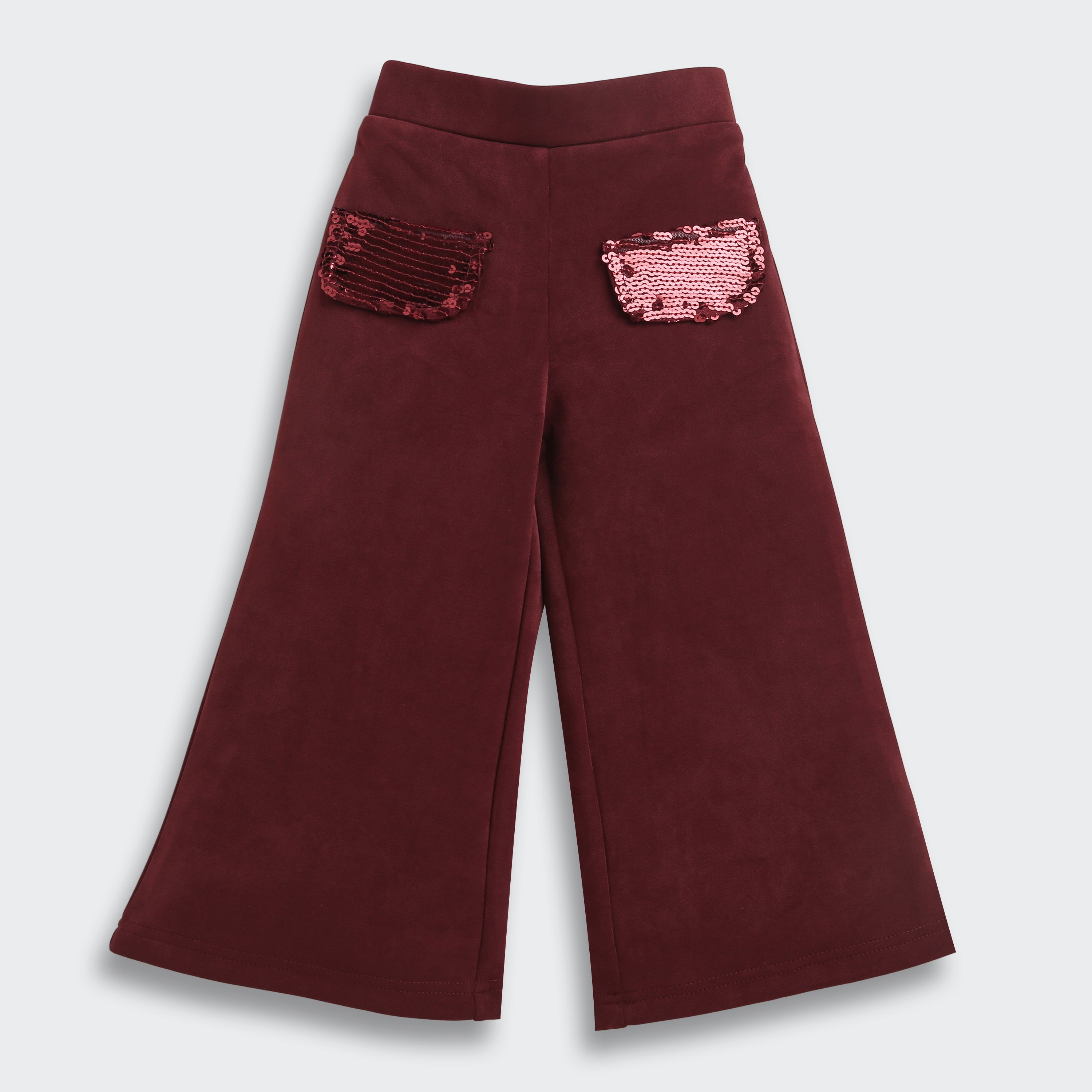 Burgundy Sequin Detail Jacket & Flared Pants Set TSSET0554