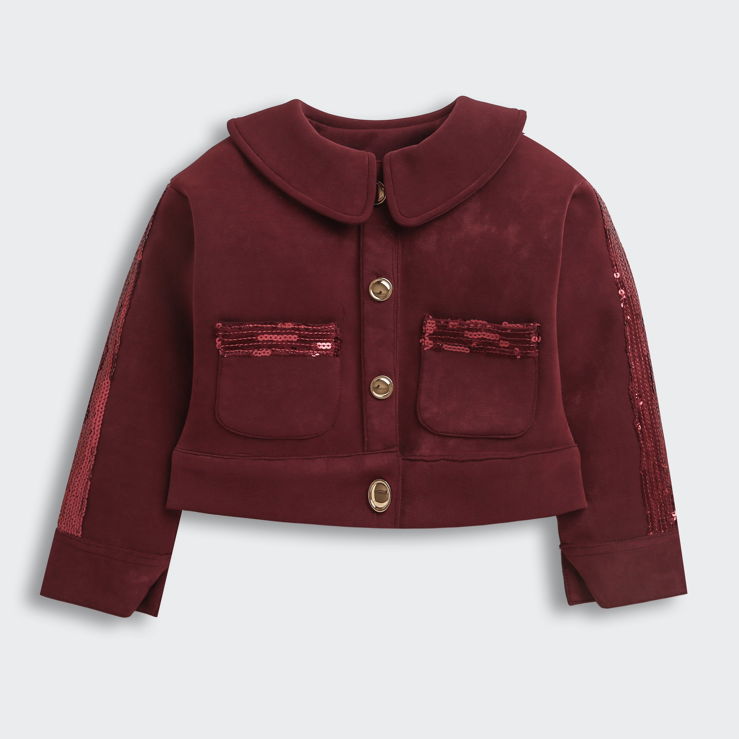 Burgundy Sequin Detail Jacket & Flared Pants Set TSSET0554
