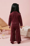 Burgundy Sequin Detail Jacket & Flared Pants Set TSSET0554
