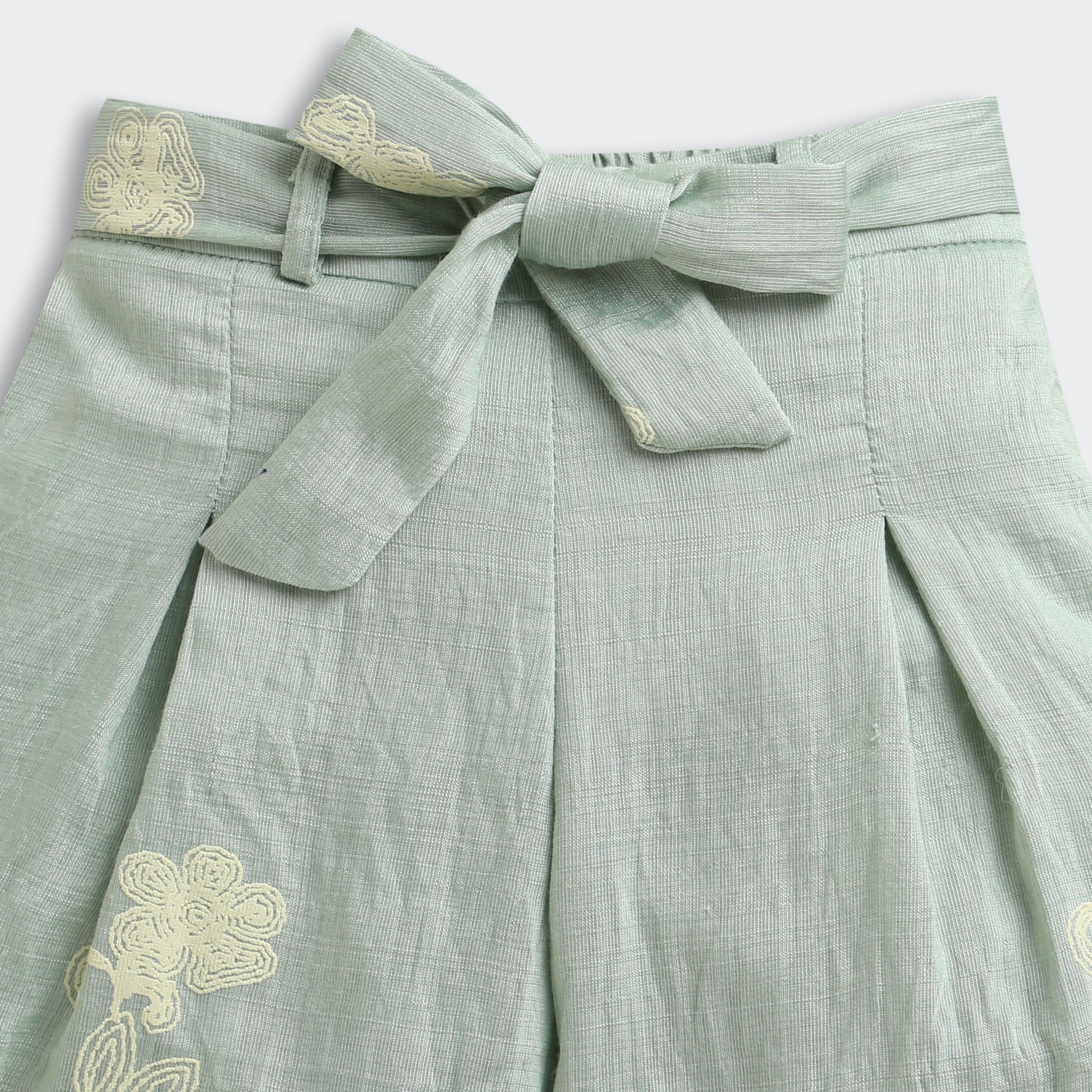 Sage Green Embroidered Jacket & Wide-Leg Pants Set TSSET40556