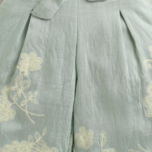 Sage Green Embroidered Jacket & Wide-Leg Pants Set TSSET40556