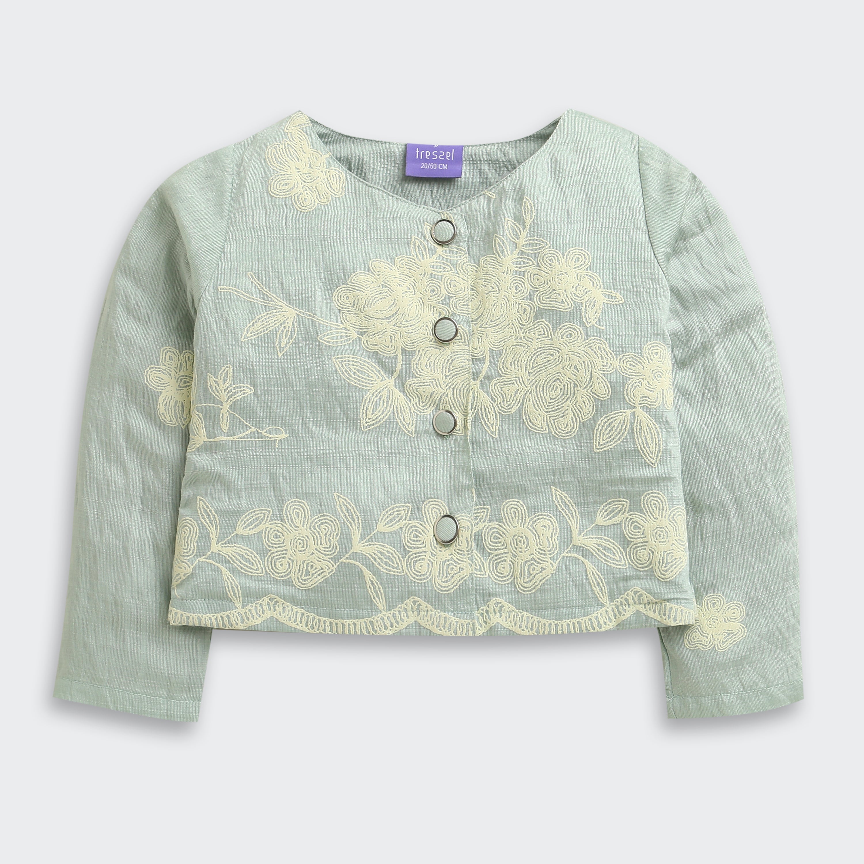 Sage Green Embroidered Jacket & Wide-Leg Pants Set TSSET40556