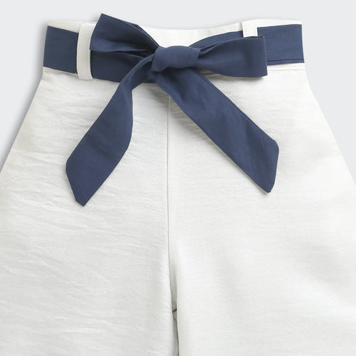 Navy Floral Top & Ivory Wide-Leg Pants Set TSSET40562