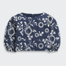 Navy Floral Top & Ivory Wide-Leg Pants Set TSSET40562