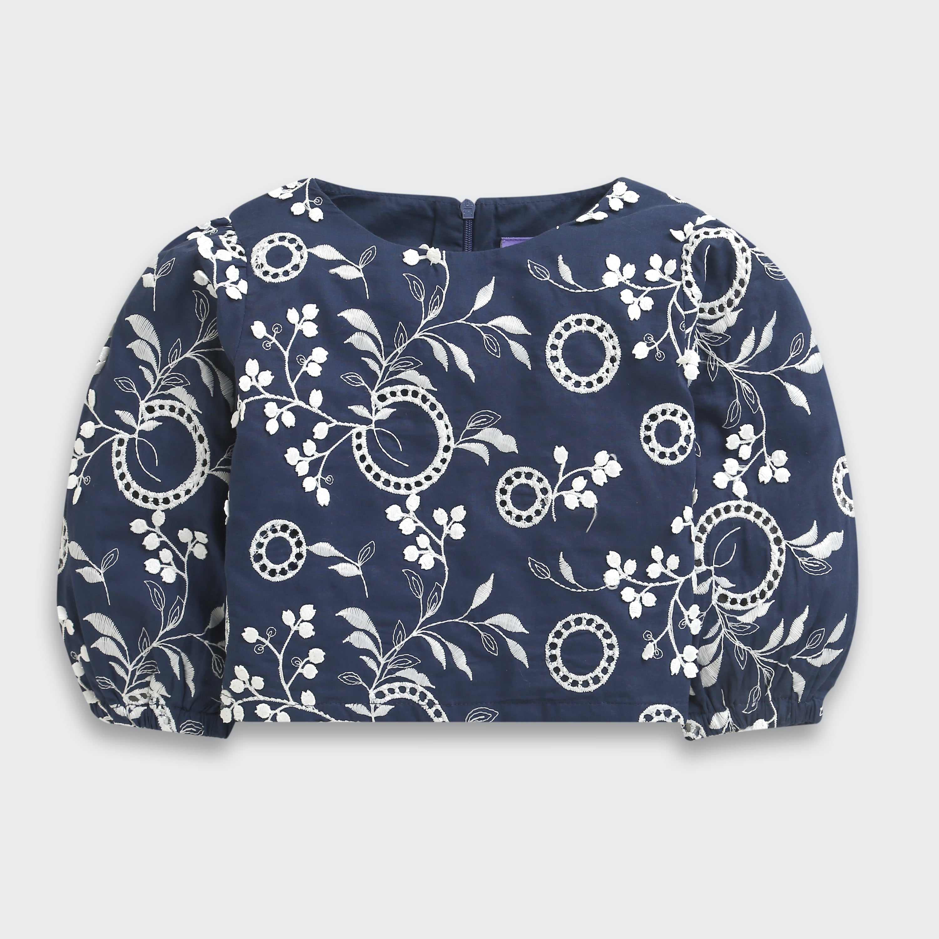 Navy Floral Top & Ivory Wide-Leg Pants Set TSSET40562