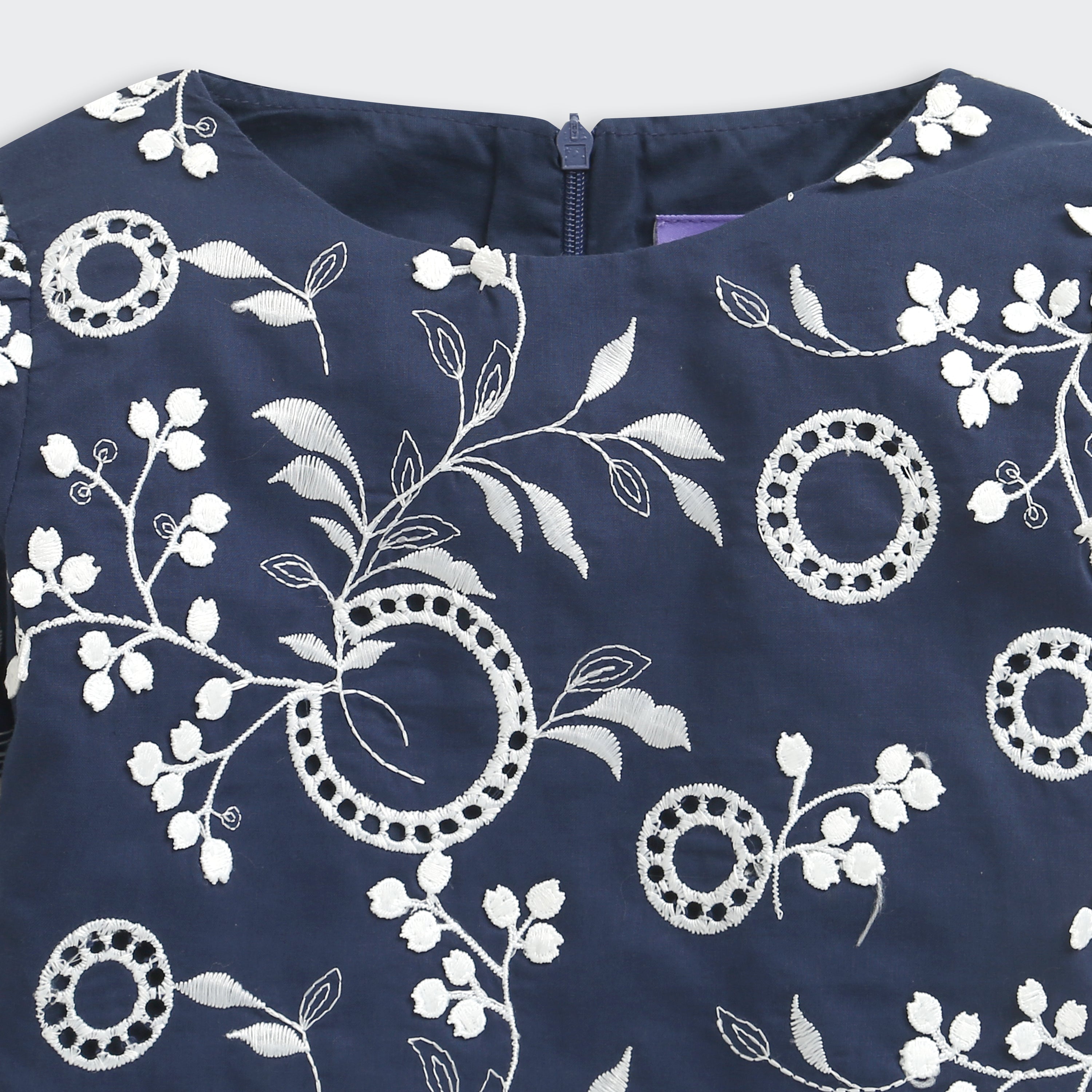 Navy Floral Top & Ivory Wide-Leg Pants Set TSSET40562