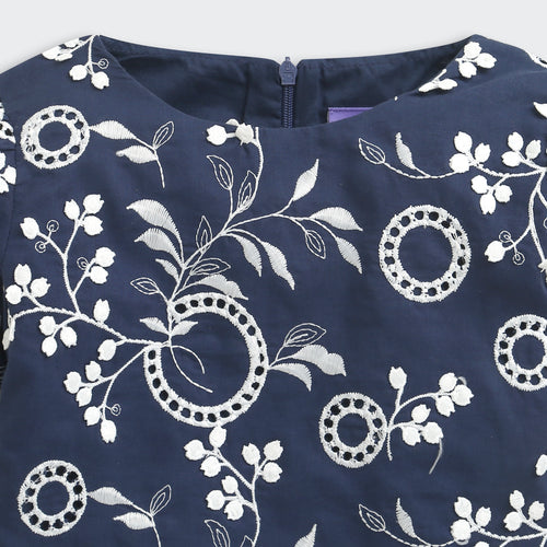 Navy Floral Top & Ivory Wide-Leg Pants Set TSSET40562