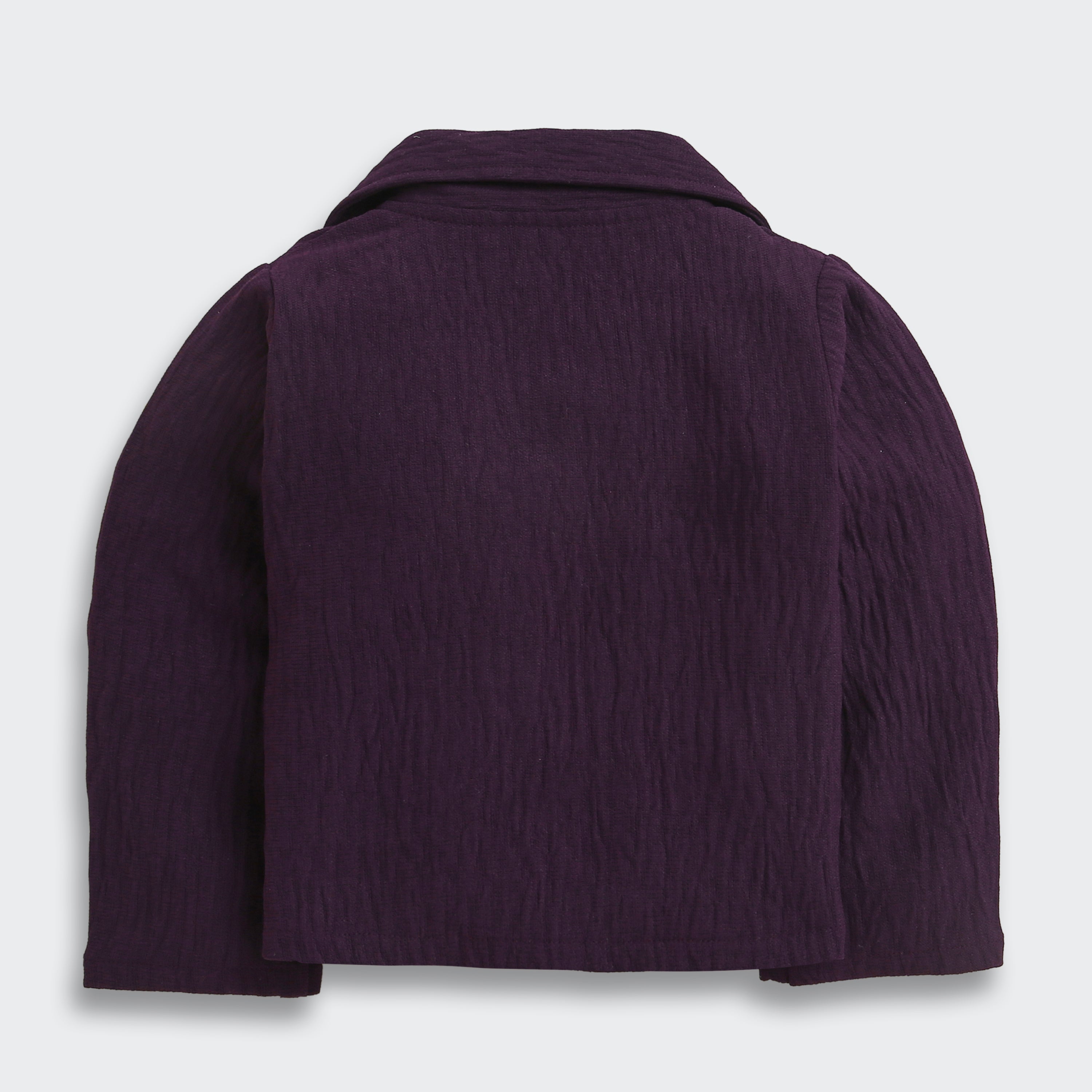 Tressel Purple Textured Jacket & Printed Pant Co-ord Set for Girls