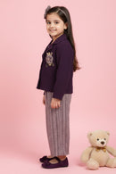 Tressel Purple Textured Jacket & Printed Pant Co-ord Set for Girls