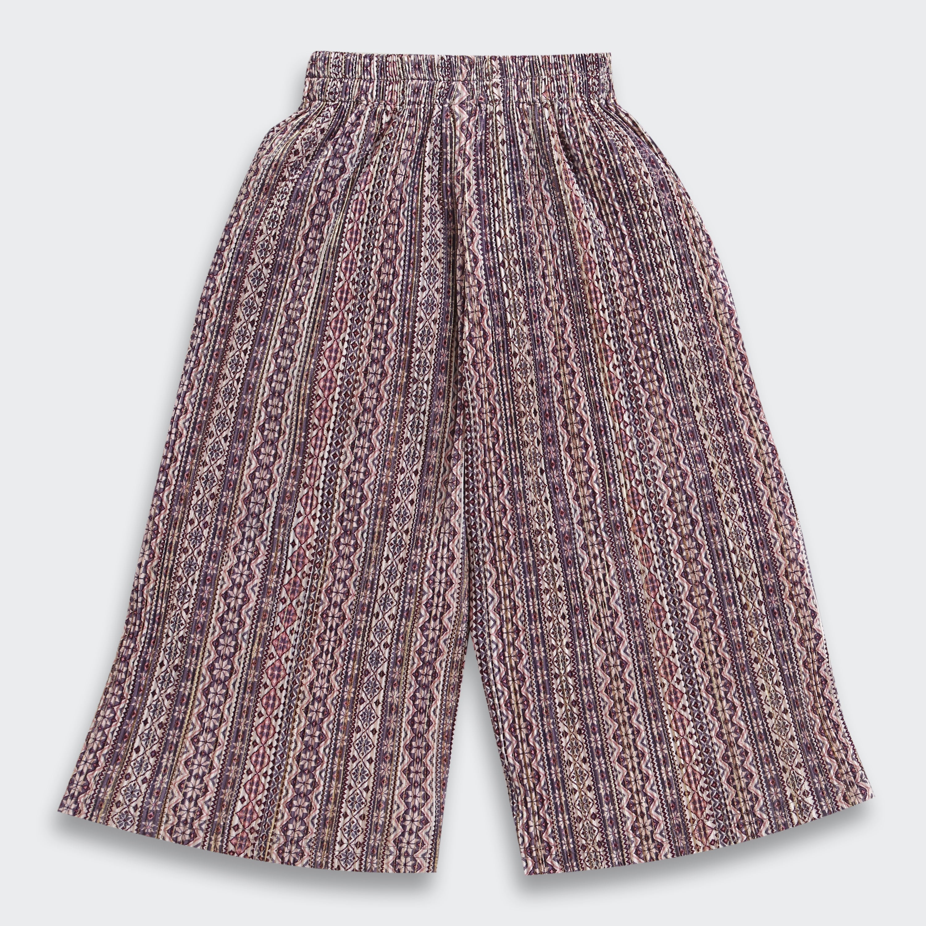 Tressel Purple Textured Jacket & Printed Pant Co-ord Set for Girls