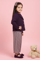 Tressel Purple Textured Jacket & Printed Pant Co-ord Set for Girls