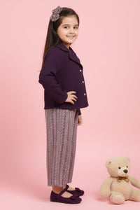 Tressel Purple Textured Jacket & Printed Pant Co-ord Set for Girls
