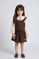 Brown 3-Piece Ruffle Pinafore Skirt Set TSSET40732