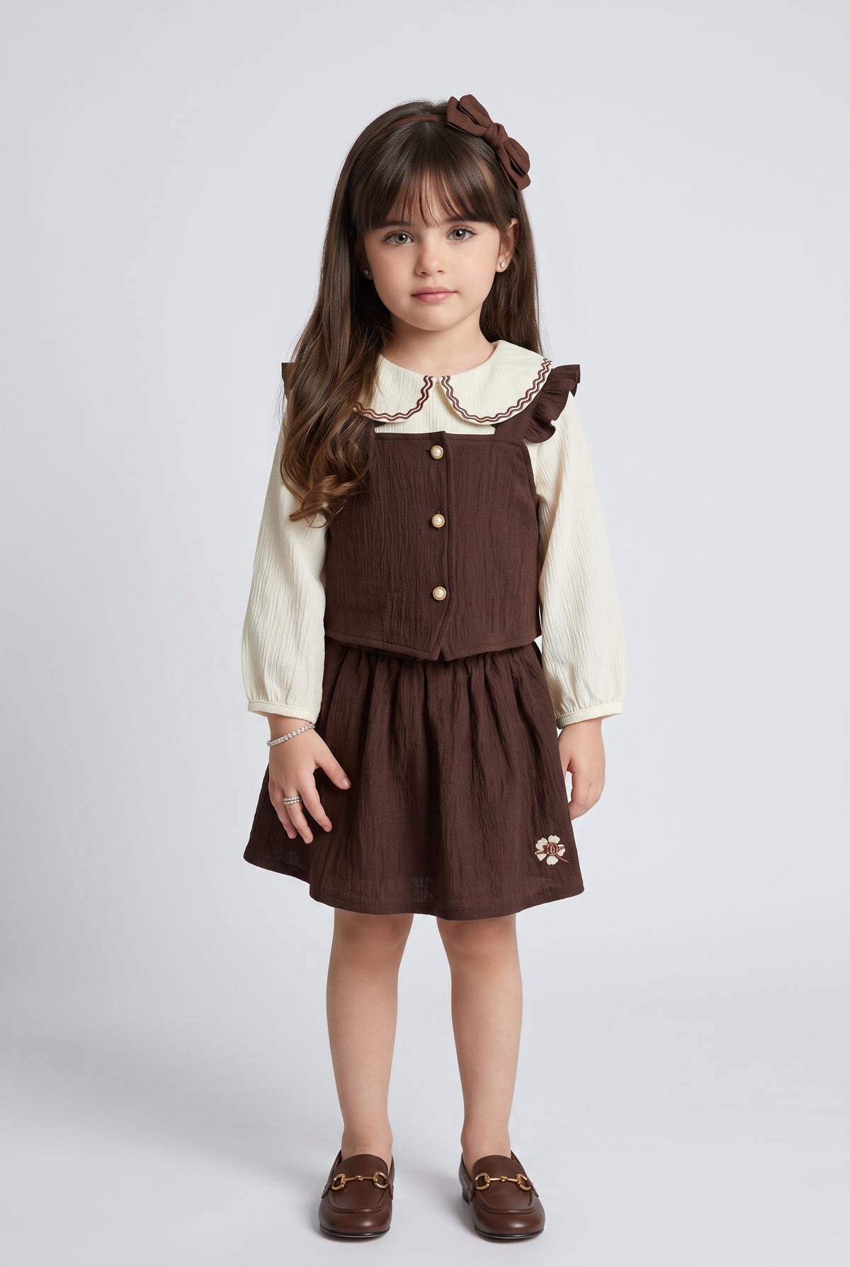 Brown 3-Piece Pinafore Skirt Set TSSET40732