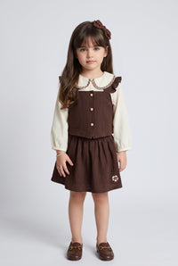 Brown 3-Piece Ruffle Pinafore Skirt Set TSSET40732